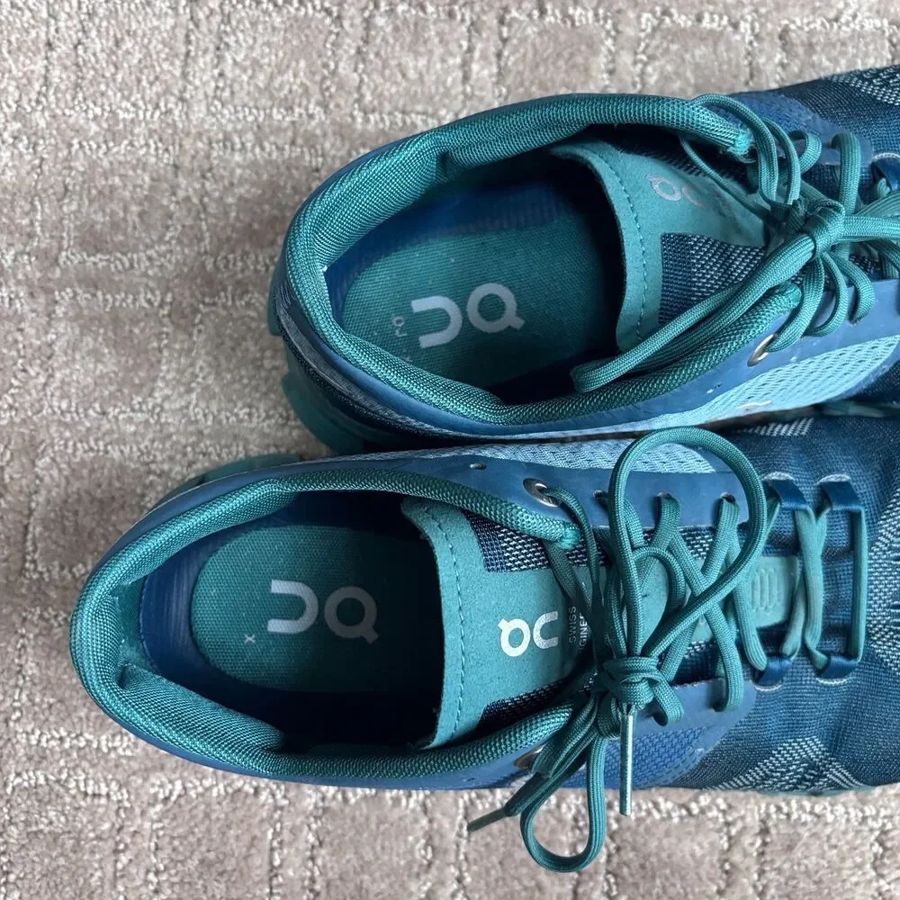 On Running Cloud X Sneakers Mens 8.5 Teal Blue Lace Up Train Athletic Mesh Gym